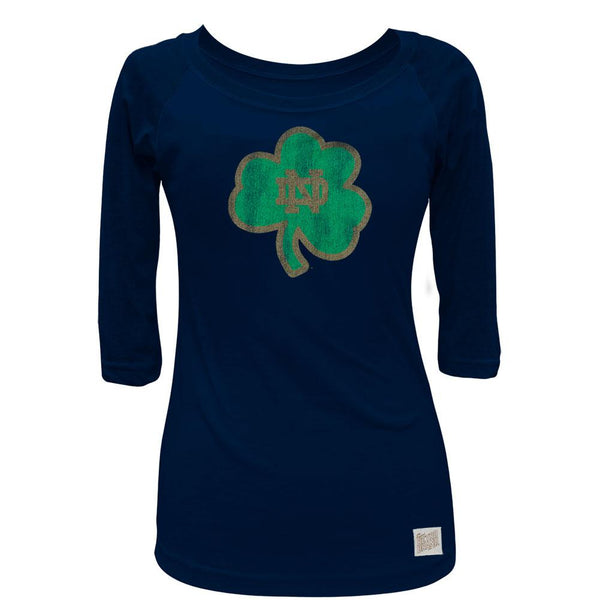 Notre Dame Fighting Irish - Distressed ND Shamrock Juniors 3/4 Sleeve Raglan