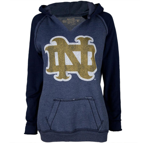 Notre Dame Fighting Irish- Distressed ND Juniors Relaxed Slit-Neck Hoodie