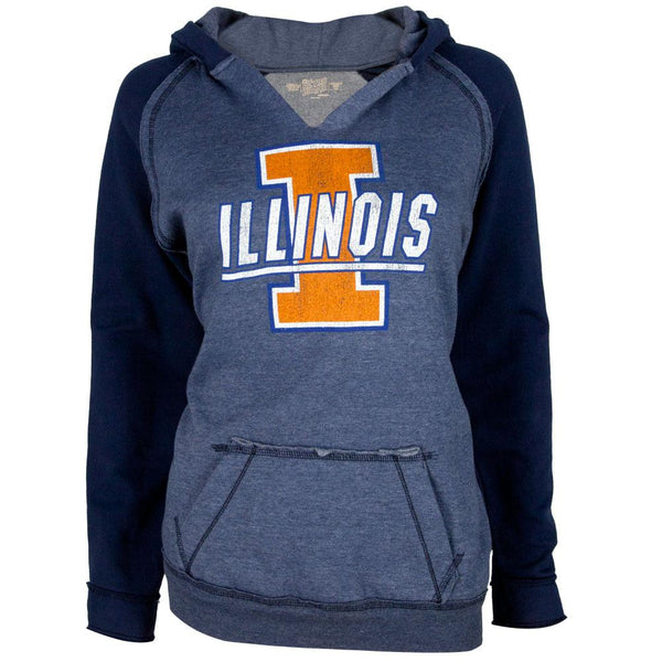 Illinois Fighting Illini - Distressed Big I Logo Juniors Relaxed Slit-Neck Hoodie