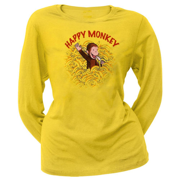 Curious George - Happy Monkey Juniors Long Sleeve T-Shirt