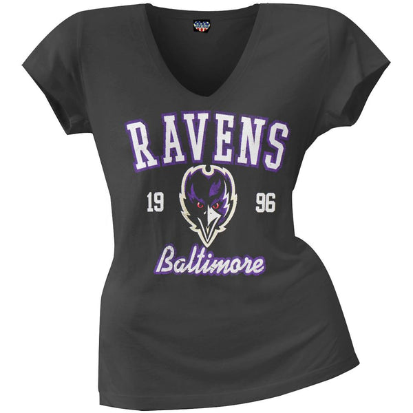 Baltimore Ravens - Flanker Logo Premium Juniors V-Neck T-Shirt