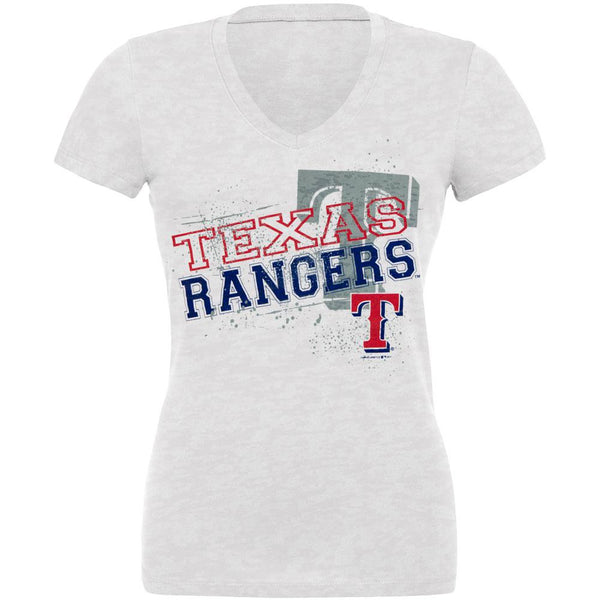 Texas Rangers - Splatter Juniors Burnout V-Neck T-Shirt