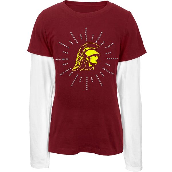 USC Trojans - Rhinestone Ray Logo Girls Juvy 2fer Long Sleeve T-Shirt