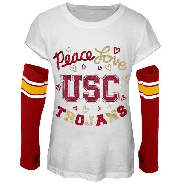 USC Trojans - Peace Glitter Logo Girls Juvy T-Shirt w/Detached Sleeves