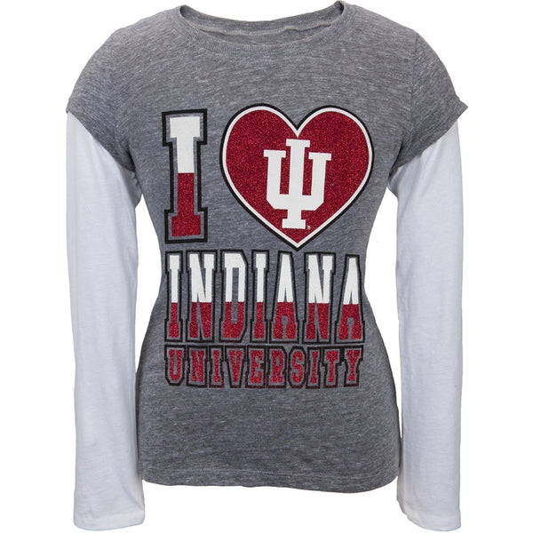 Indiana Hoosiers - Glitter I Heart Girls Juvy 2fer Long Sleeve T-Shirt