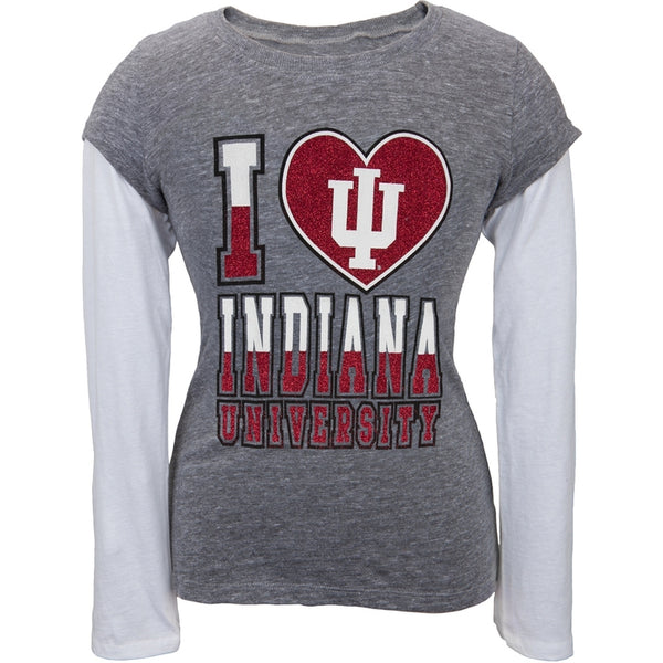 Indiana Hoosiers - Glitter I Heart Girls Youth 2fer Long Sleeve T-Shirt