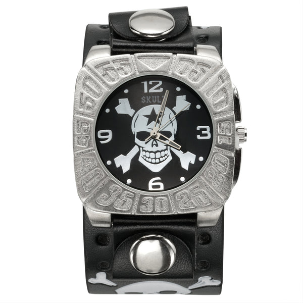 Skull & Crossbones Star With Black Background Band Watch