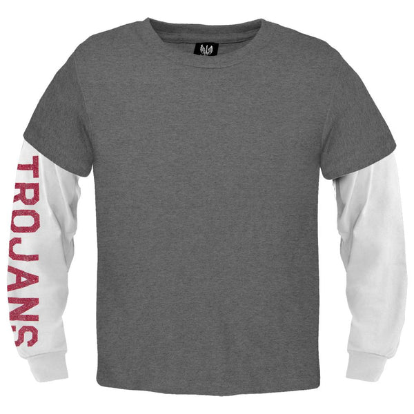 USC Trojans - Glitter Sleeve Youth 2Fer Long Sleeve T-Shirt