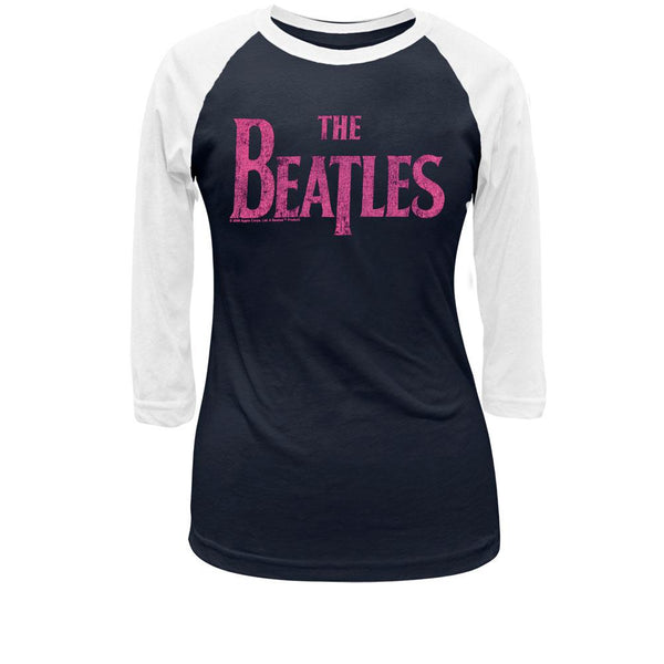 The Beatles - Distressed Pink Band Ladies Raglan T Shirt