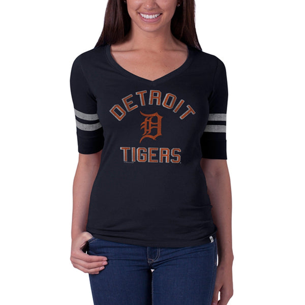 Detroit Tigers - Flanker Logo Half Sleeve Juniors V-Neck T-Shirt