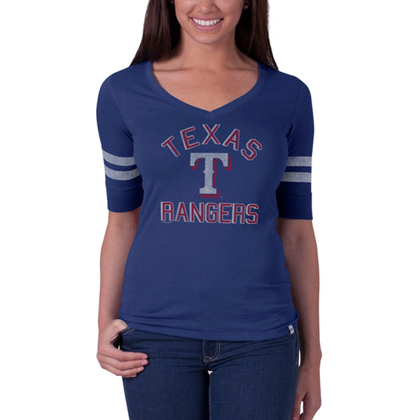 Texas Rangers - Flanker Logo Half Sleeve Juniors V-Neck T-Shirt