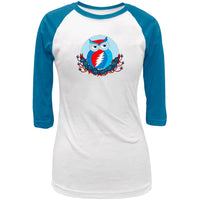 Grateful Dead - Steal Your Face Owl White & Cobalt Juniors Raglan