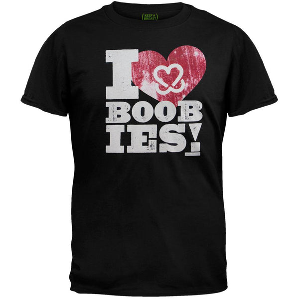 Keep A Breast - I Heart Boobies Black Adult T-Shirt