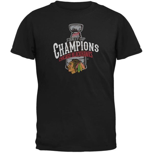 Chicago Blackhawks - 2015 Stanley Cup Champions Swoosh Black Soft T-Shirt