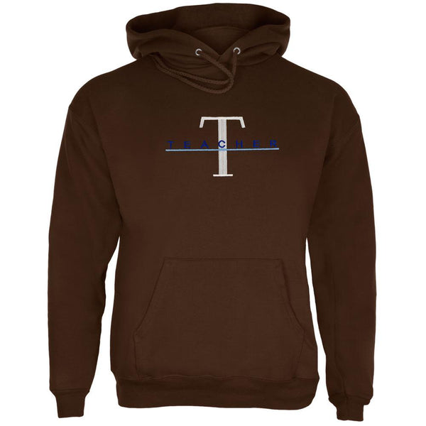 Teacher Big T Logo Embroidery Brown Adult Pullover Hoodie