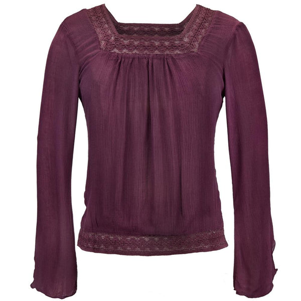 Burgundy Gauze & Lace Blouse