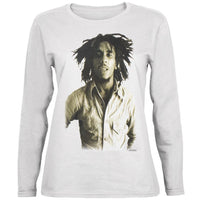 Bob Marley - Sepia Juniors White Long Sleeve T-Shirt