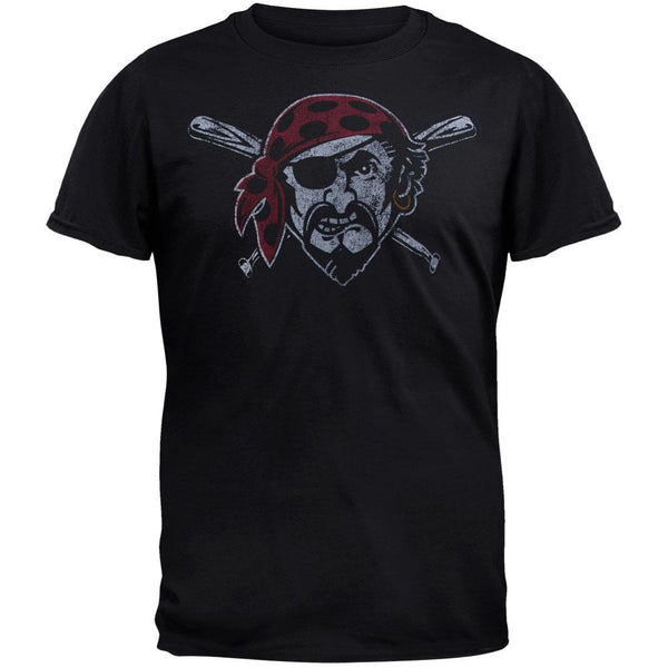 Pittsburgh Pirates - Crossed Bats Pirate Soft Black Adult T-Shirt