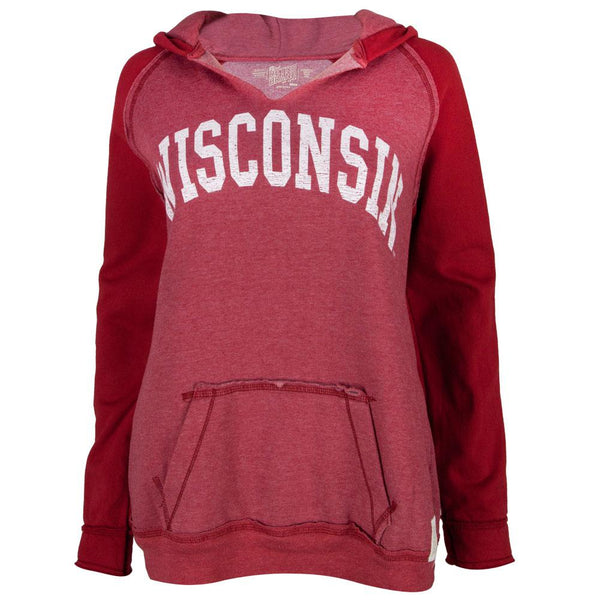 Wisconsin Badgers - Distressed Arch Logo Juniors Relaxed Slit-Neck Hoodie