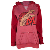 Maryland Terrapins - Large Distressed Mascot Juniors Relaxed Slit-Neck Hoodie