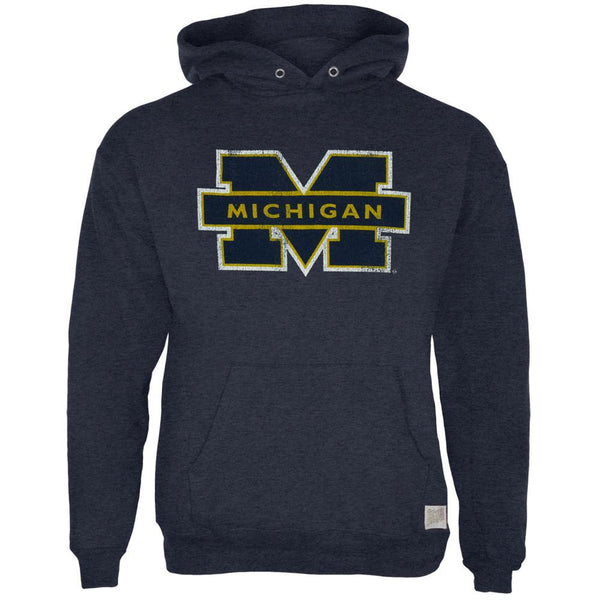 Michigan Wolverines - Blocked Logo Tri-Blend Adult Pullover Hoodie