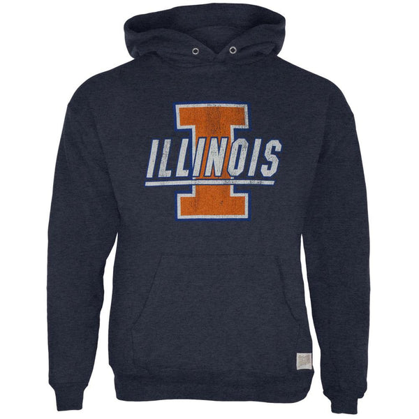 Illinois Fighting Illini - Distressed Big I Logo Tri-Blend Adult Pullover Hoodie