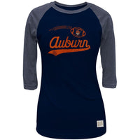 Auburn Tigers - Flying Football Logo Juniors 3/4 Sleeve Raglan T-Shirt