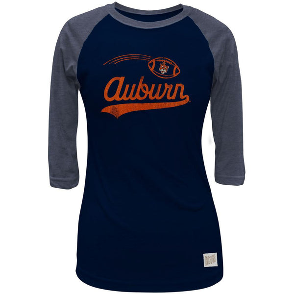 Auburn Tigers - Flying Football Logo Juniors 3/4 Sleeve Raglan T-Shirt