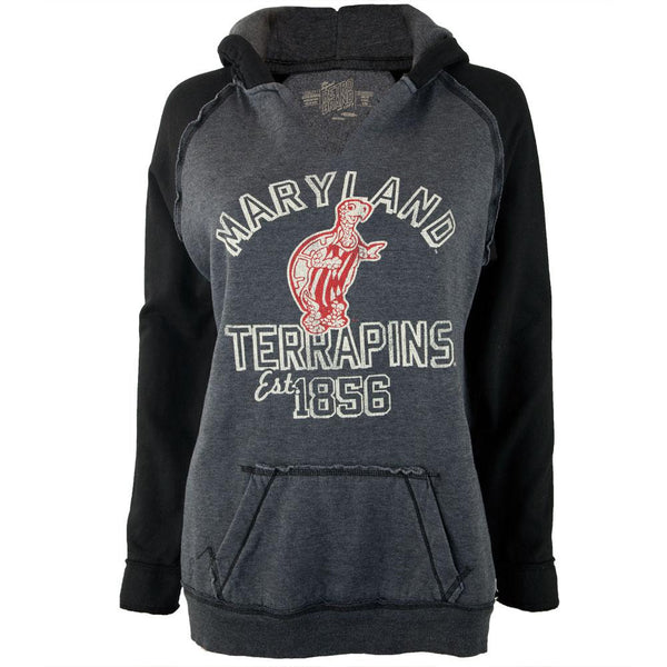 Maryland Terrapins - Distressed Name & Mascot Est 1856 Juniors Relaxed Slit-Neck Hoodie