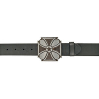 Iron Cross Buckle Black Leather Belt