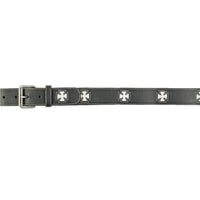 White Iron Cross Black Leather Belt