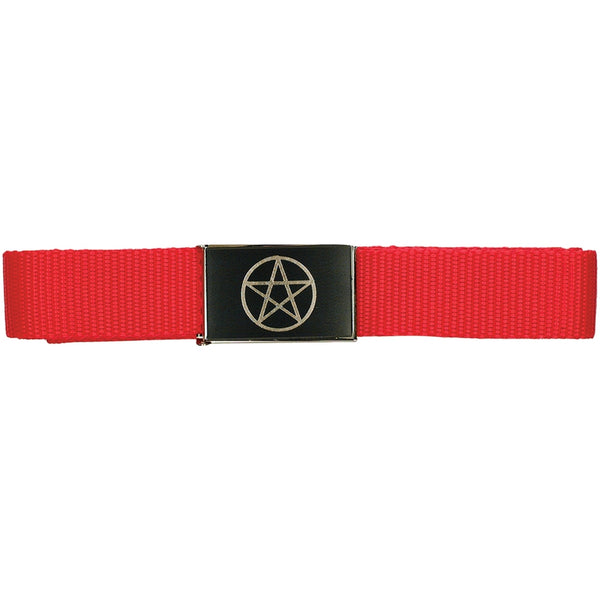 Silver Pentagram On Black - Red Web Belt