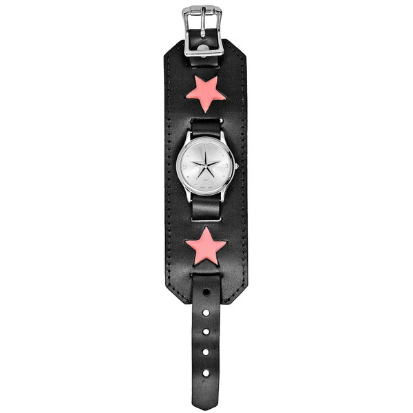 Pink Star Watch With Leather Wristband