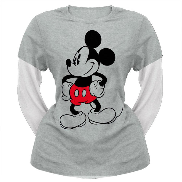 Mickey Mouse - Standing Juniors 2Fer Long Sleeve T-Shirt
