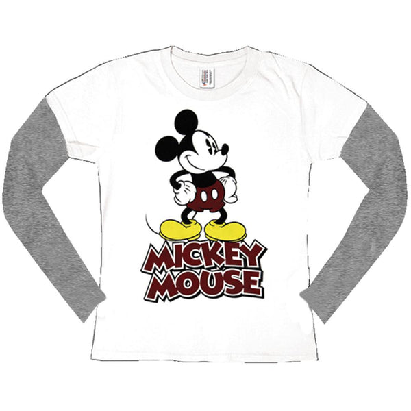 Mickey Mouse - Standing W/ Logo Juniors 2Fer Long Sleeve T-Shirt