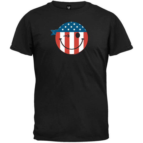 Patriotic Smiley Face Black T-Shirt