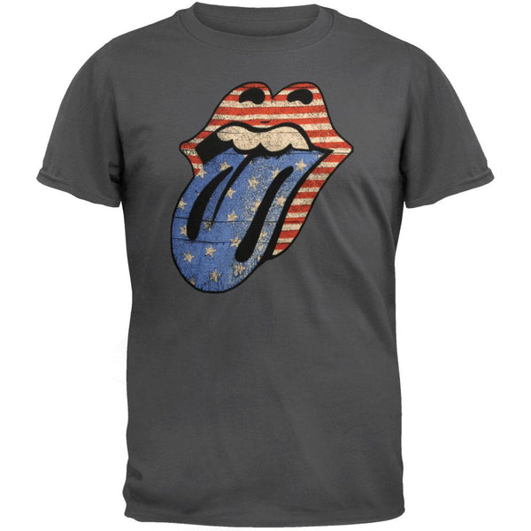 Rolling Stones - Distressed Flag Tongue Grey Adult T-Shirt