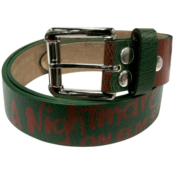 Nightmare On Elm St - Forest Green/Red Stripes Leather Belt