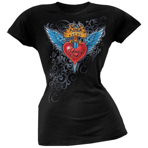 Johnny Cash - Heart Black Juniors T-Shirt
