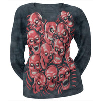 Skull Pile Pink Juniors Long Sleeve T-Shirt