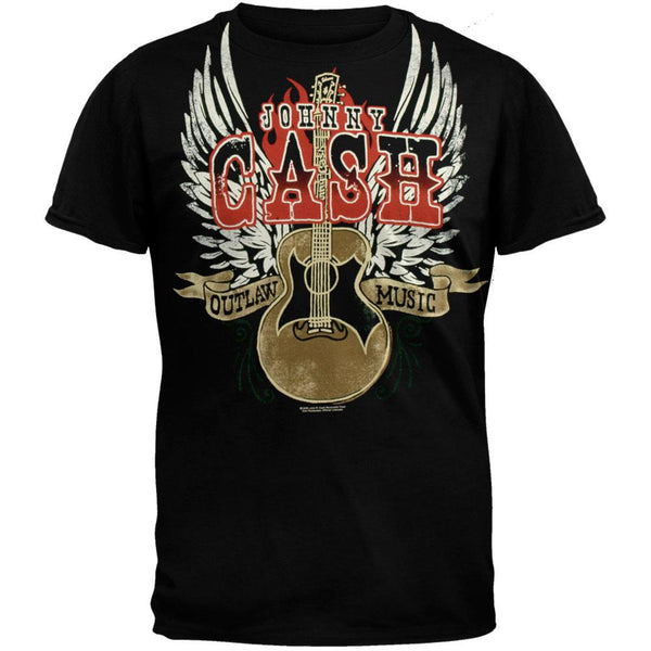 Johnny Cash - Outlaw Music Logo Black Adult T-Shirt