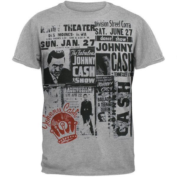 Johnny Cash - Grey Newsprint Soft T-Shirt