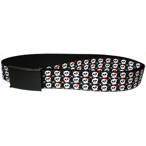 Skull with Bow - Black, White and Red Web Belt