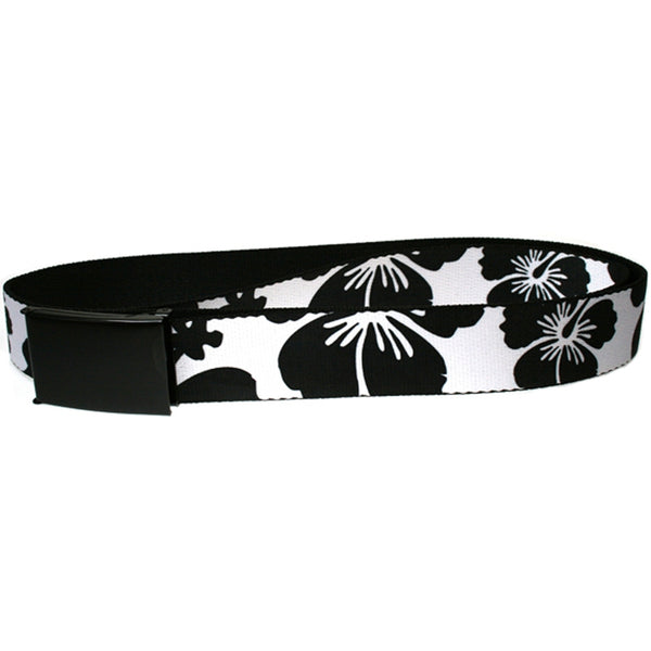 Hibiscus - White and Black Web Belt