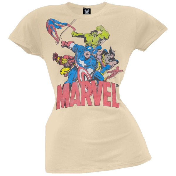 Marvel - 6 Heroes Tan Juniors T-Shirt