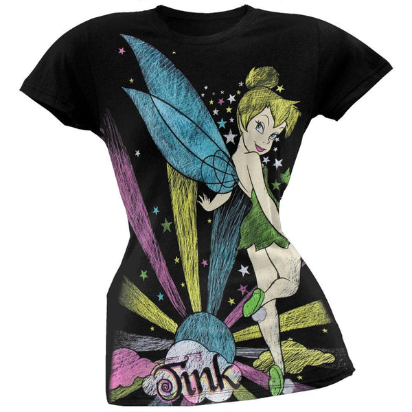 Tinkerbell - Pastel Sketch Juniors Black T-Shirt