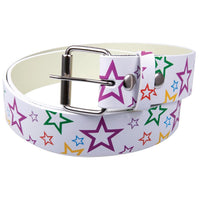 Rainbow Stars White Leather Belt