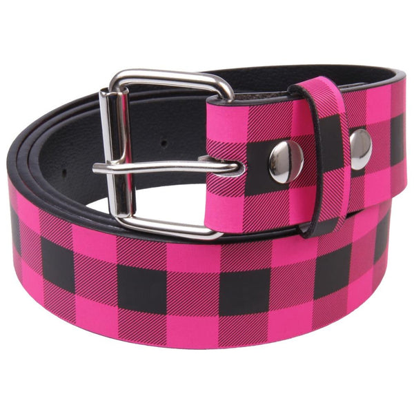 Pink Plaid Leather Belt