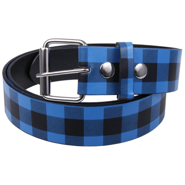 Blue Plaid Leather Belt