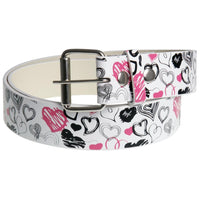 Heart Doodles White Leather Belt